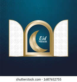 Vector de diseño Eid mubarak, eid mubarak con adorno dorado, fondo islámico