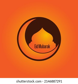 Eid mubarak. The dome of the mosque and the crescent moon on white background. Flat design vector illustration. Gradient background.