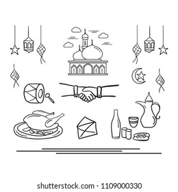 Eid mubarak doodle, Eid Al-Fitr element, vector, symbol, icon