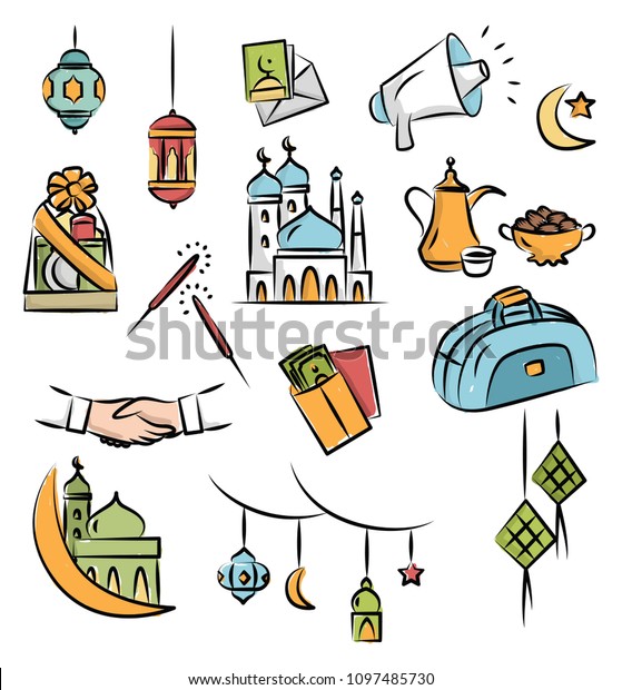 Eid Mubarak Doodle Idul Fitri Doodle Stock Vector Royalty Free 1097485730