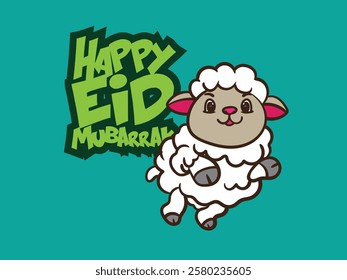 eid mubarak doodle with kids cartoon character lebaran