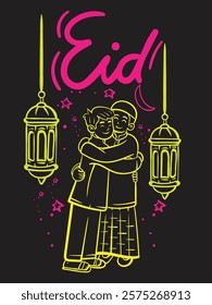 eid mubarak doodle with neon color night club