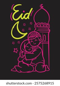 eid mubarak doodle with neon color night club