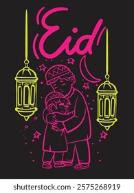 eid mubarak doodle with neon color night club