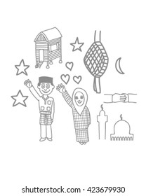 Eid mubarak doodle vector art