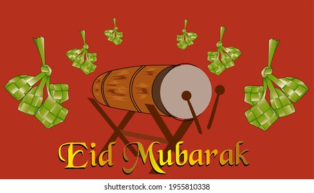 Eid mubarak, with drum and diamond pictures