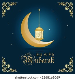 Eid Mubarak Elegant background. With concept crescent, lantern square design . Simple design for Media Social Post, Banner, Wallpaper, Background. Vector Illustration.