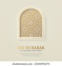 Eid Mubarak elegant social media post template with Islamic pattern arch frame