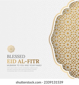 Eid Mubarak elegant social media post template with Islamic pattern arch frame