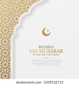 Eid Mubarak elegant social media post template with Islamic pattern arch frame