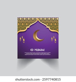 Eid Mubarak elegant social media post template. Islamic background ramadan kareem illustration. Modern Ramadan design template for social media posting.Social media ads design 