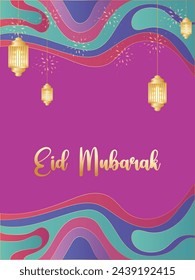 Eid Mubarak Elegant Vector Illustration for Islamic Festival with Lantern and Crescent Moon