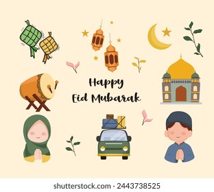 Eid Mubarak Elements Illustration. Easy for edit and use