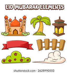 Eid Mubarak Elements Illustration, handgezeichneter Vektor