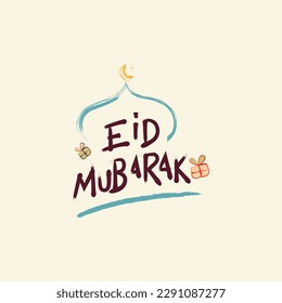 Eid Mubarak English Typografie mit Brush Tool . Eid ul-Fitr, Eid ul-Adha. Religiöse Feiertage. Creative Idee und Concept Design Eid Mubarak.