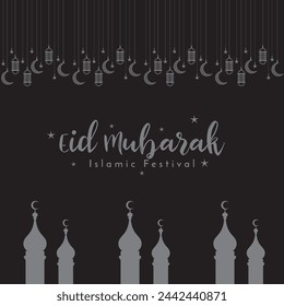 Eid Mubarak English Typography. Eid ul-Fitr, Eid ul-Adha. Religious holiday. Creative idea and Concept Design Eid Mubarak.
