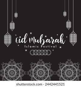 Eid Mubarak English Typography. Eid ul-Fitr, Eid ul-Adha. Religious holiday. Creative idea and Concept Design Eid Mubarak.