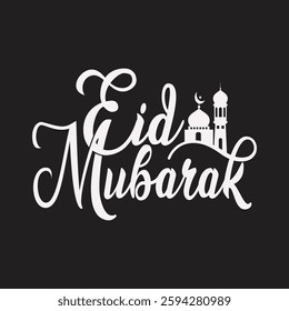 Eid Mubarak English Typography. Vector Template for Eid al-Fitr, Eid al-Adha. Eid Mubarak Calligraphy, English, Vector, Card, Calligraphy