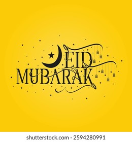 Eid Mubarak English Typography. Vector Template for Eid al-Fitr, Eid al-Adha. Eid Mubarak Calligraphy, English, Vector, Card, Calligraphy