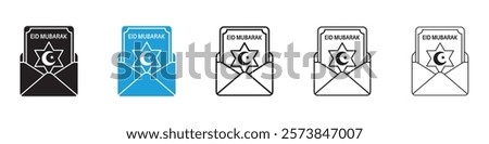 Eid mubarak envelope icons in filled and 3 stroke weights
