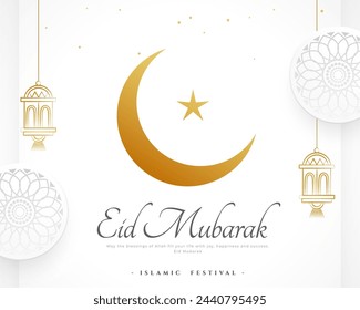 Eid Mubarak Festival Hintergrund Banner mit goldenen Halbmond Vektor (Übersetzung von Eid Mubarak ist Gesegnet Eid Festival)