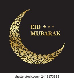 eid mubarak festival card with gold gredeant