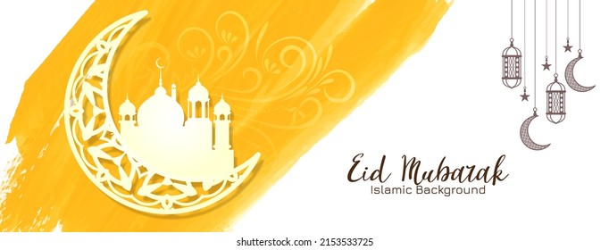 Eid Mubarak festival celebration crescent moon banner design vector