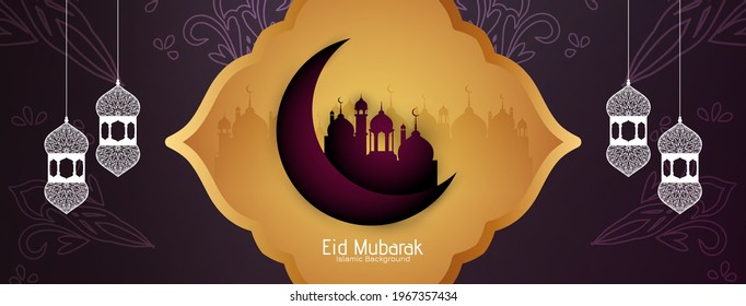 Eid mubarak festival celebration islamic mosque banner vector