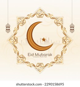 Eid Mubarak festival greeting stylish crescent moon background design vector