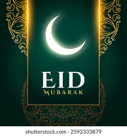 eid mubarak festive green backdrop with glowing moon vector
