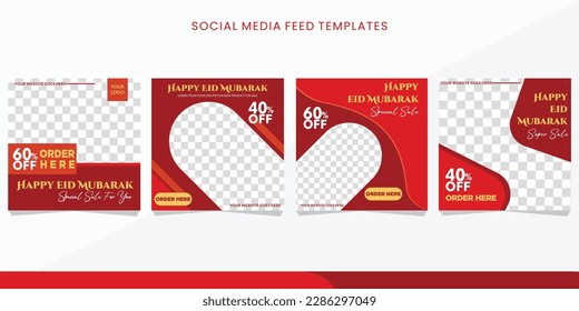 Eid mubarak flash sale feed social media design. eps10. template set for product sale promotion.