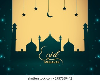 Eid mubarak flat design concept with creative illustration and background