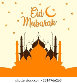 Eid mubarak flat design with mosque line art and shape