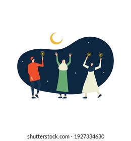 Eid Mubarak flat illustration with characters