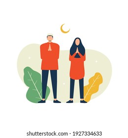 Eid Mubarak flat illustration with characters