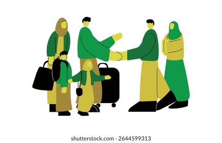 Eid Mubarak Flat Illustration – Muslim Family Reunion, Homecoming for Eid Celebration