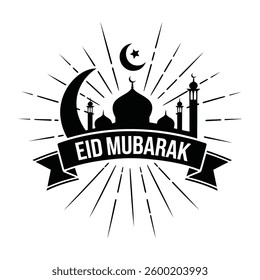 Eid Mubarak flat style decorative greeting background.