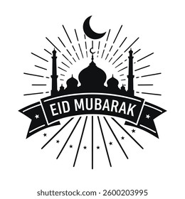 Eid Mubarak flat style decorative greeting background.