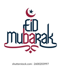 Eid Mubarak flat style decorative greeting background.
