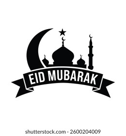 Eid Mubarak flat style decorative greeting background.