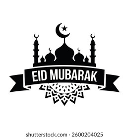 Eid Mubarak flat style decorative greeting background.