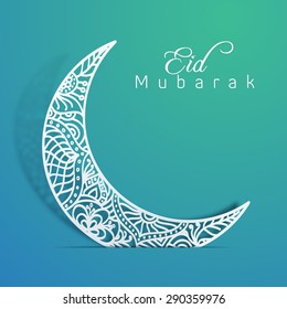 Eid Mubarak with Floral Pattern on Crescent