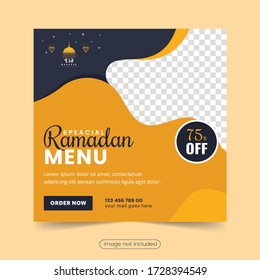 Eid Mubarak font design means happy ramadan with arabesque patterns and sketch mosque