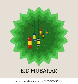 Eid Mubarak - Geometric Pattern. Colorful hanging lantern