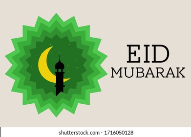 Eid Mubarak - Geometric Pattern. Silhouette of Mosque.