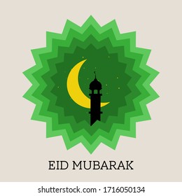 Eid Mubarak - Geometric Pattern. Silhouette of Mosque.