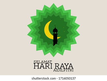 Eid Mubarak - Geometric Pattern. Silhouette of Mosque. Selamat Hari Raya is Eid Mubarak in Malay Language