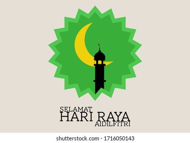 Eid Mubarak - Geometric Pattern. Silhouette of Mosque. Selamat Hari Raya is Eid Mubarak in Malay Language