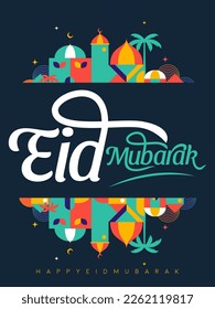 Eid mubarak geometric style template for social media, feed, story, reel post design