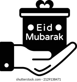 Eid Mubarak Gift Concept, Hand holding Present Box Vector Icon Design, Ramazan and Eid al-Fitr Symbol, Islamic and Muslims fasting Sign, Arabic holidays celebration stock illustration